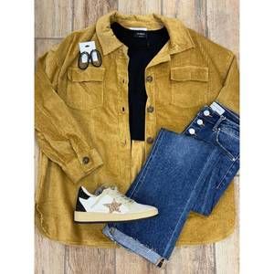 NEW HAYDEN LA corduroy shacket in mustard